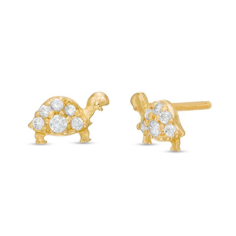 Child's Cubic Zirconia Turtle Stud Earrings in 14K Gold