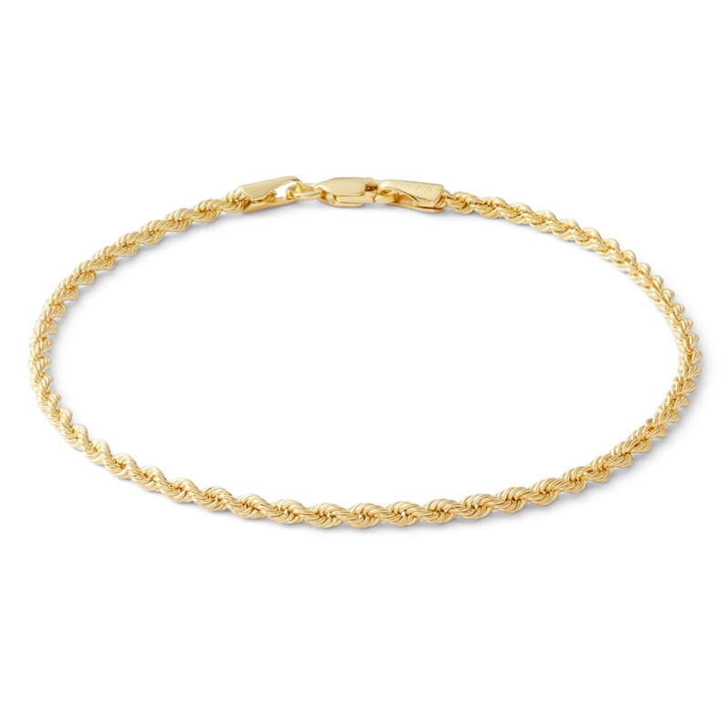 10K Hollow Gold Rope Chain Bracelet - 7.5"