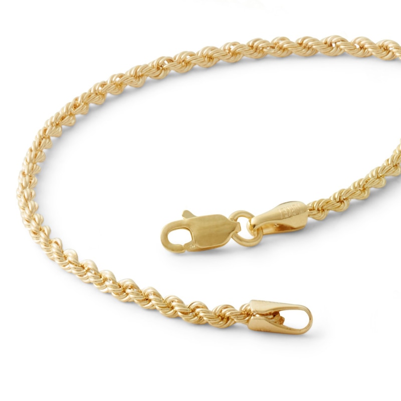 10K Hollow Gold Rope Chain Bracelet - 7.5"