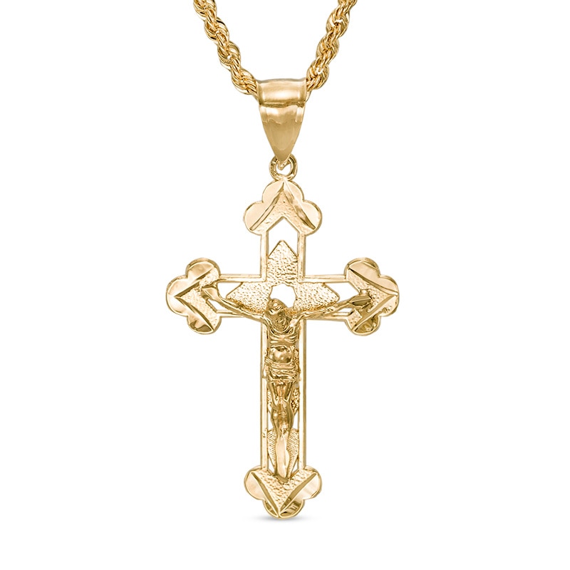 Diamond-Cut Crucifix Pendant in Brass with 14K Gold Plate - 24"