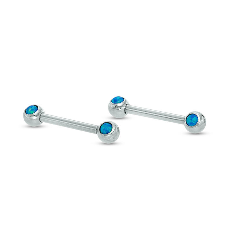 014 Gauge Synthetic Blue Opal Barbell Pair in Stainless Steel