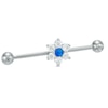 Thumbnail Image 0 of 014 Gauge Lab-Created Blue Opal and Cubic Zirconia Flower Industrial Barbell in Stainless Steel
