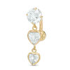 Thumbnail Image 0 of 014 Gauge Cubic Zirconia Double Heart Dangle Belly Button Ring in 10K Gold