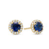 Thumbnail Image 0 of 10K Solid Gold Lab-Created Blue and White Sapphire Frame Studs