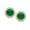 Thumbnail Image 0 of 5mm Simulated Emerald and Lab-Created White Sapphire Frame Stud Earrings in 10K Gold
