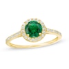Thumbnail Image 0 of 6mm Simulated Emerald and Lab-Created White Sapphire Frame Ring in 10K Gold - Size 7
