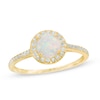Thumbnail Image 0 of 6mm Simulated Opal and Lab-Created White Sapphire Frame Ring in 10K Gold - Size 7