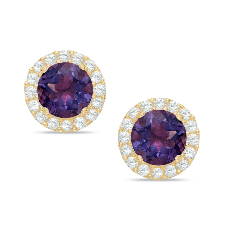 5mm Amethyst and Lab-Created White Sapphire Frame Stud Earrings in 10K Gold