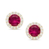 Thumbnail Image 0 of 10K Solid Gold Lab-Created Ruby and White Sapphire Frame Studs