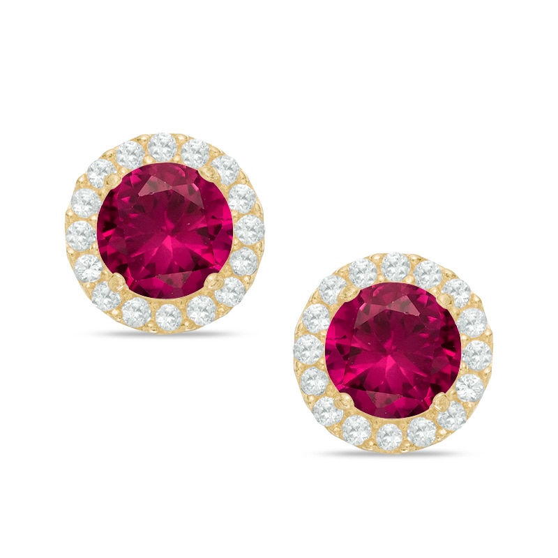10K Solid Gold Lab-Created Ruby and White Sapphire Frame Studs