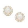 Thumbnail Image 0 of 10K Solid Gold Simulated Opal and Lab-Created White Sapphire Frame Studs