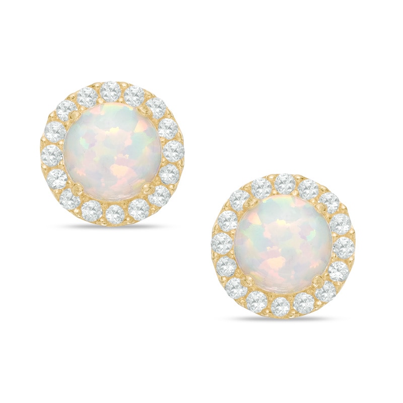 10K Solid Gold Simulated Opal and Lab-Created White Sapphire Frame Studs