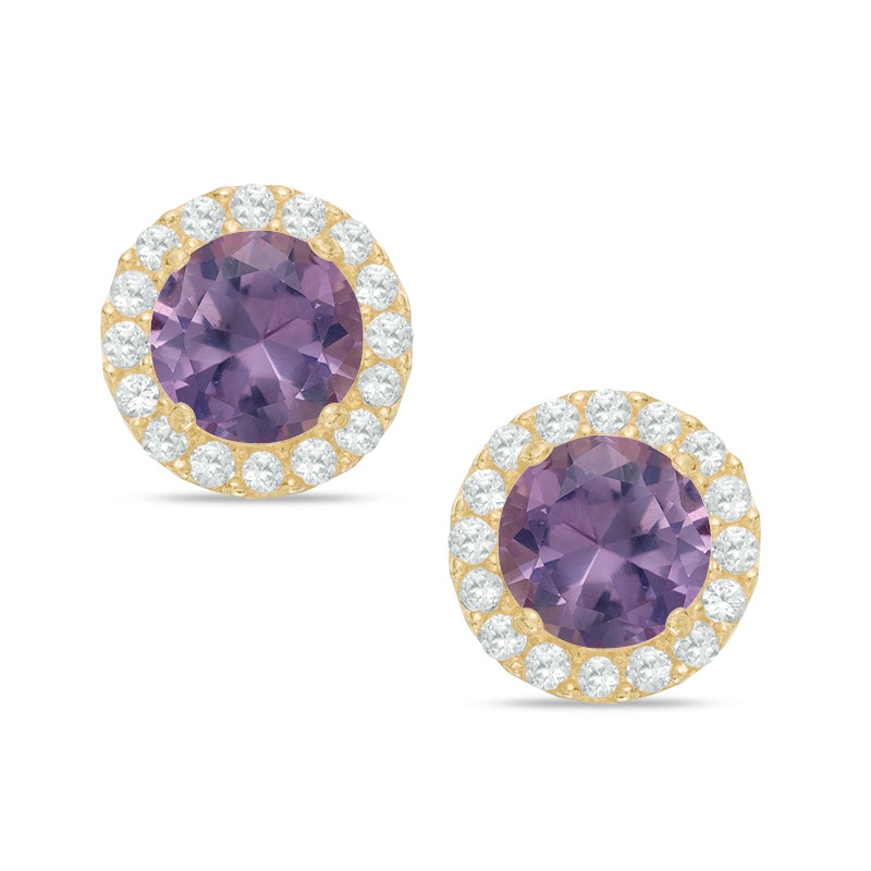 10K Solid Gold Simulated Alexandrite and Lab-Created White Sapphire Frame Studs