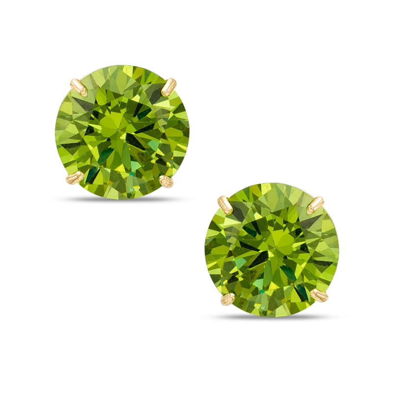8mm Simulated Peridot Solitaire Stud Earrings in 10K Gold