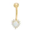 Thumbnail Image 0 of 10K Solid Gold Heart-Shaped Simulated Opal and CZ Belly Button Ring - 14G 3/8"