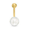 Thumbnail Image 0 of 014 Gauge 6mm Cultured Freshwater Pearl and Crystal Frame Belly Button Ring in 10K Gold