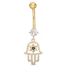 Thumbnail Image 0 of 014 Gauge Blue and White Cubic Zirconia Star of David Hamsa Dangle Belly Button Ring in 10K Gold