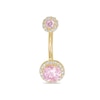 Thumbnail Image 0 of 10K Solid Gold Pink and White CZ Frame Belly Button Ring - 14G 3/8"