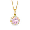 Thumbnail Image 0 of 6mm Pink and White Cubic Zirconia Frame Pendant in 10K Gold - 17"
