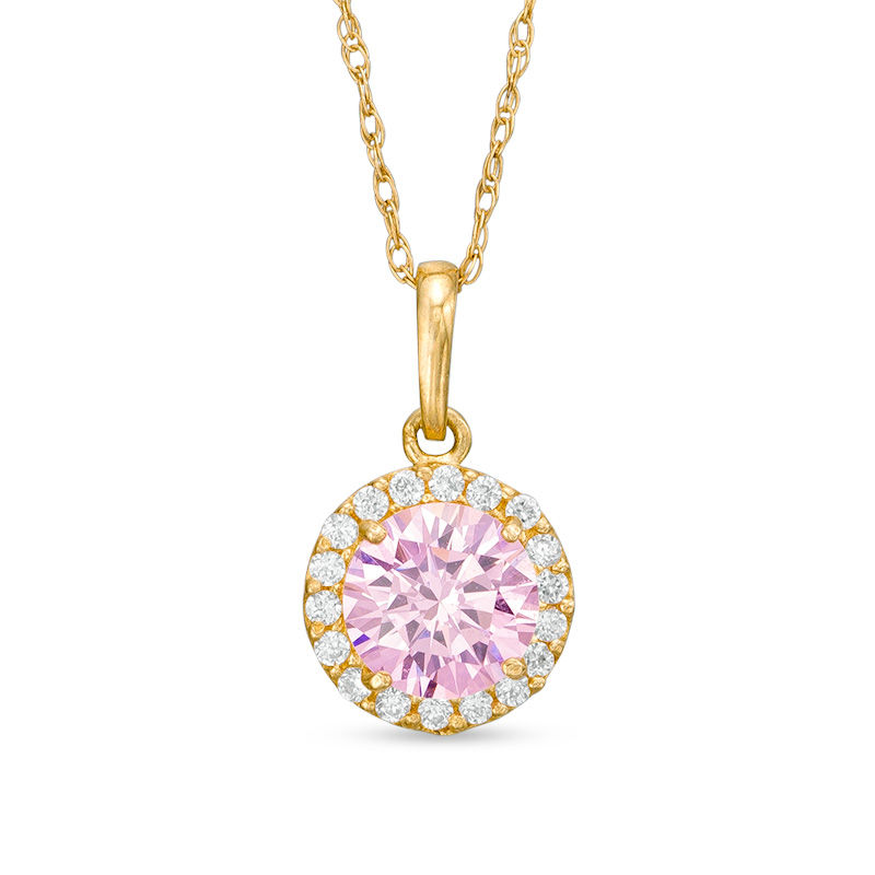 6mm Pink and White Cubic Zirconia Frame Pendant in 10K Gold - 17"