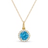 Thumbnail Image 0 of 6mm Blue and White Cubic Zirconia Frame Pendant in 10K Gold - 17"