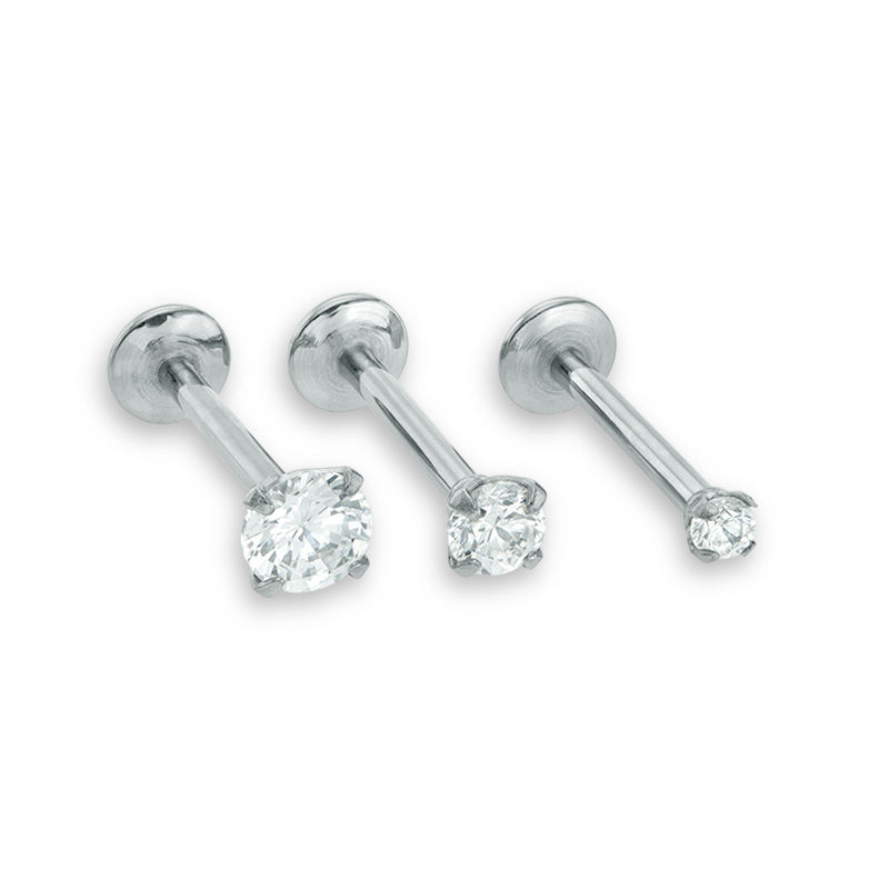 Solid and Tube Stainless Steel CZ Three Piece Stud Set - 16G