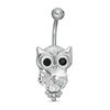 Thumbnail Image 0 of 014 Gauge Black and White Cubic Zirconia Owl Belly Button Ring in Stainless Steel