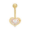Thumbnail Image 0 of 10K Solid Gold CZ Diamond-Cut Two-Tone Heart Belly Button Ring - 14G 3/8"