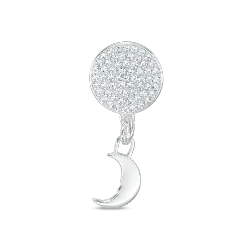 White Crystal Disc and Moon Charm in Sterling Silver