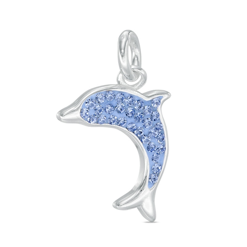 Blue Crystal Dolphin Charm in Sterling Silver