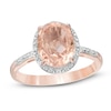 Thumbnail Image 0 of Oval Pink Quartz Triplet and Lab-Created White Sapphire Frame Ring in Sterling Silver and 14K Rose Gold - Size 7