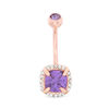 Thumbnail Image 0 of 014 Gauge Cushion-Cut Purple Cubic Zirconia Frame Curved Belly Button Ring in Stainless Steel with Rose IP