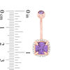 Thumbnail Image 1 of 014 Gauge Cushion-Cut Purple Cubic Zirconia Frame Curved Belly Button Ring in Stainless Steel with Rose IP