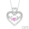 Thumbnail Image 0 of 4mm Lab-Created Pink and White Sapphire "MOM" Heart Pendant in Sterling Silver