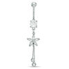 Thumbnail Image 0 of 014 Gauge Cubic Zirconia Flower Dangle Belly Button Ring in Stainless Steel