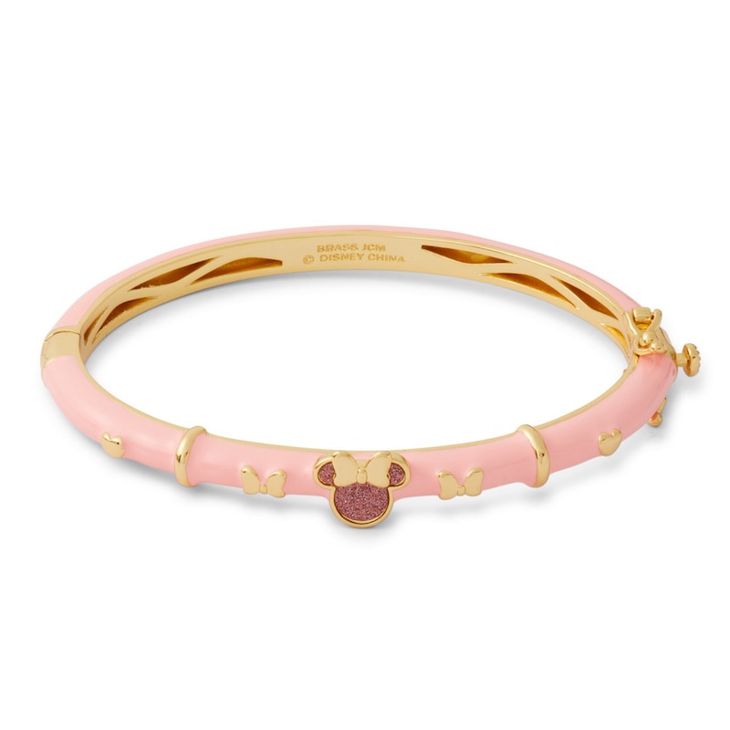 Child's ©Disney Minnie Mouse and Heart Enamel Bangle in Brass with 18K Gold Plate - 6"