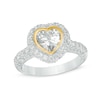 Thumbnail Image 0 of 7mm Heart-Shaped Cubic Zirconia Frame Ring in Sterling Silver with 18K Gold Plate - Size 7