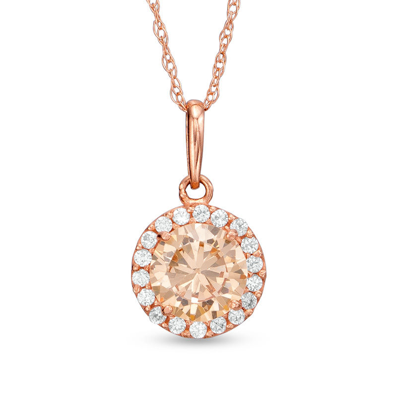 6mm Champagne and White Cubic Zirconia Frame Pendant in 14K Rose Gold - 17"