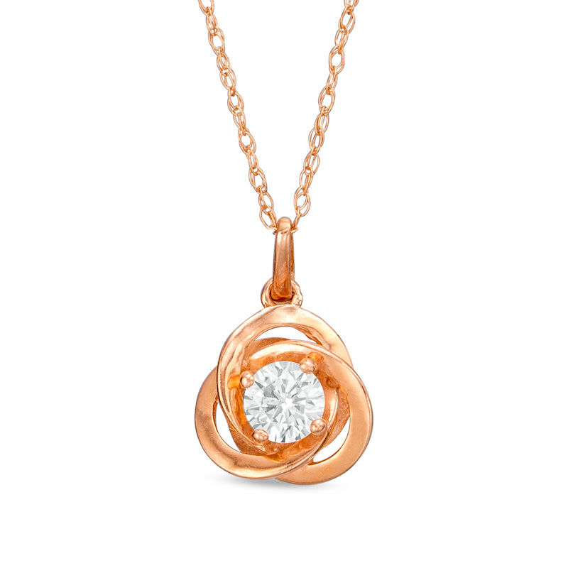 4mm Cubic Zirconia Solitaire Love Knot Pendant in 14K Rose Gold - 17"