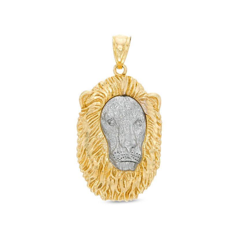 Diamond-Cut Lion Head Necklace Charm in 10K Two-Tone Gold