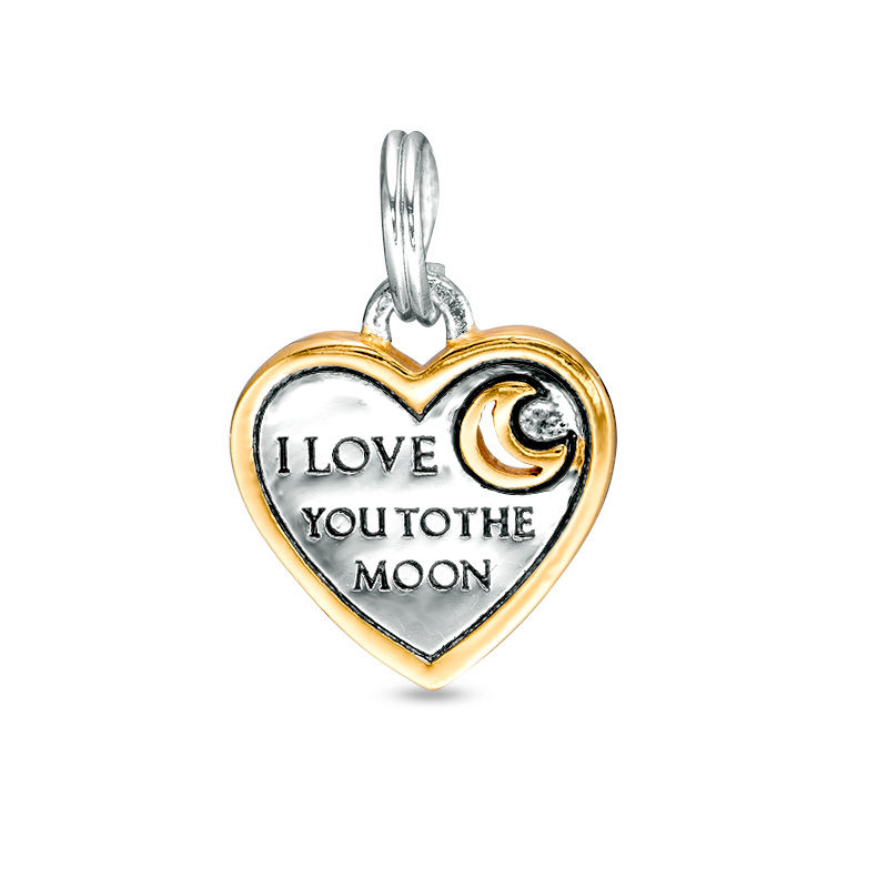 "I LOVE YOU TO THE MOON" Heart Bracelet Charm in Sterling Silver and 14K Gold Plate