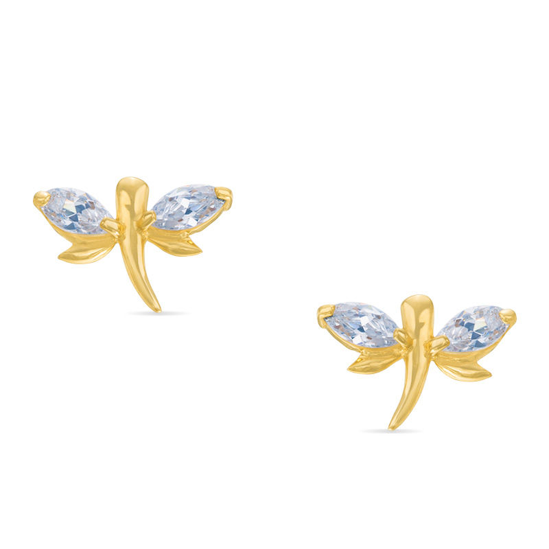 Child's Cubic Zirconia Dragonfly Stud Earrings in 14K Gold