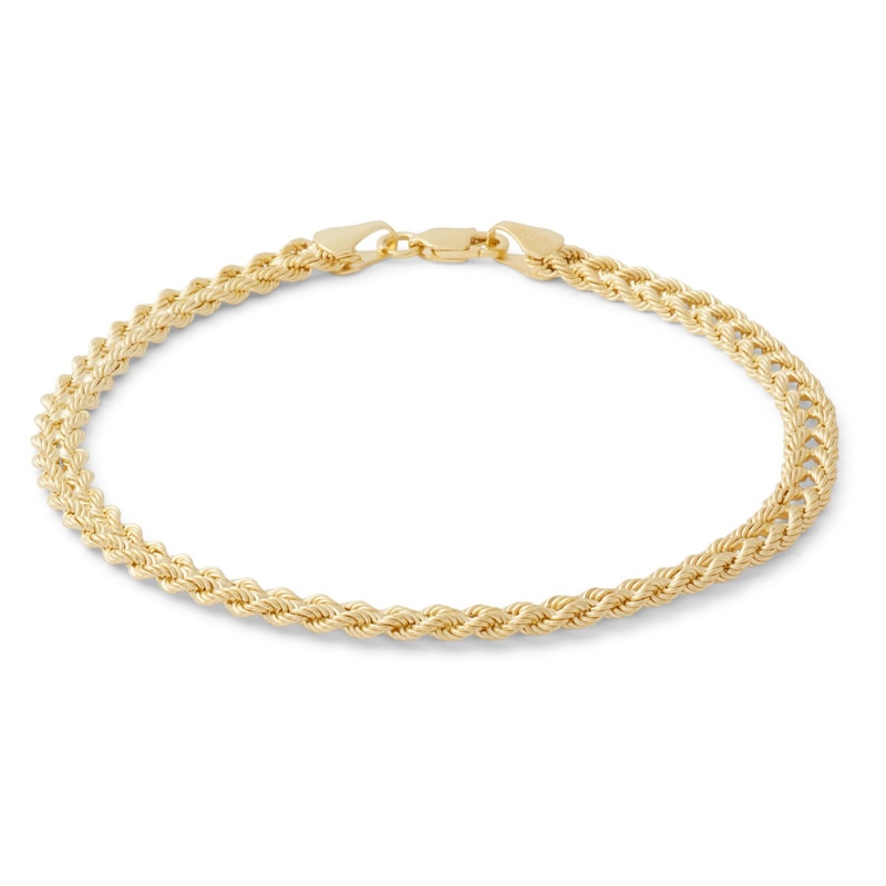 10K Hollow Gold Double Row Rope Chain Bracelet - 7.5"