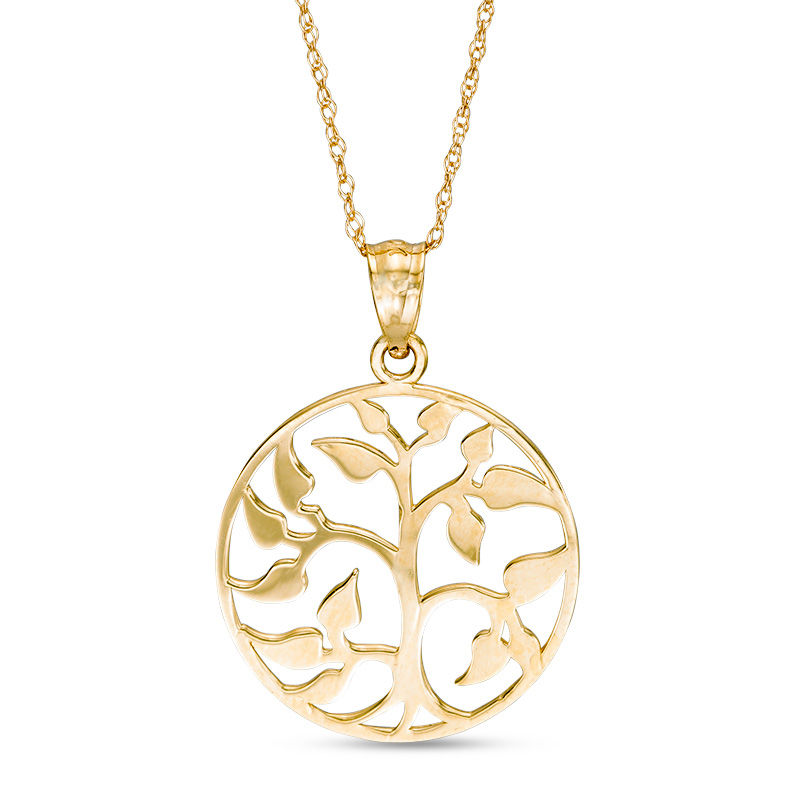 Tree of Life Circle Pendant in 10K Gold - 17"