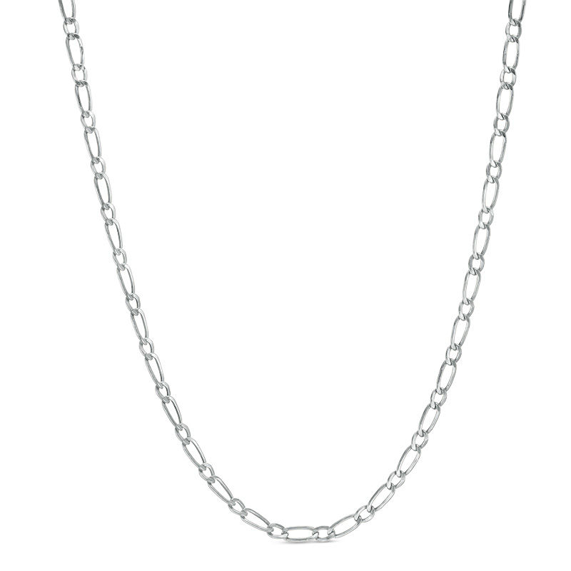080 Gauge Figaro Chain Necklace in 10K White Gold - 22"