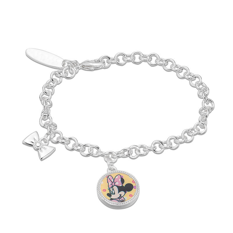 Child's ©Disney Minnie Mouse Charm Bracelet in Brass with White Rhodium - 6"