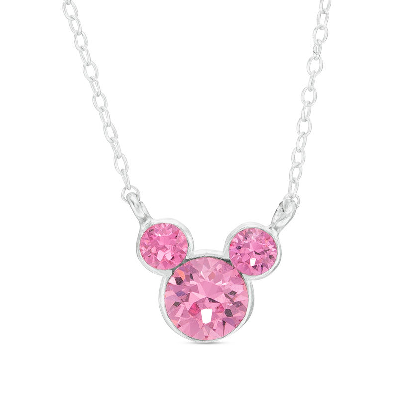 Child's Pink Crystal ©Disney Mickey Mouse Necklace in Sterling Silver - 15"