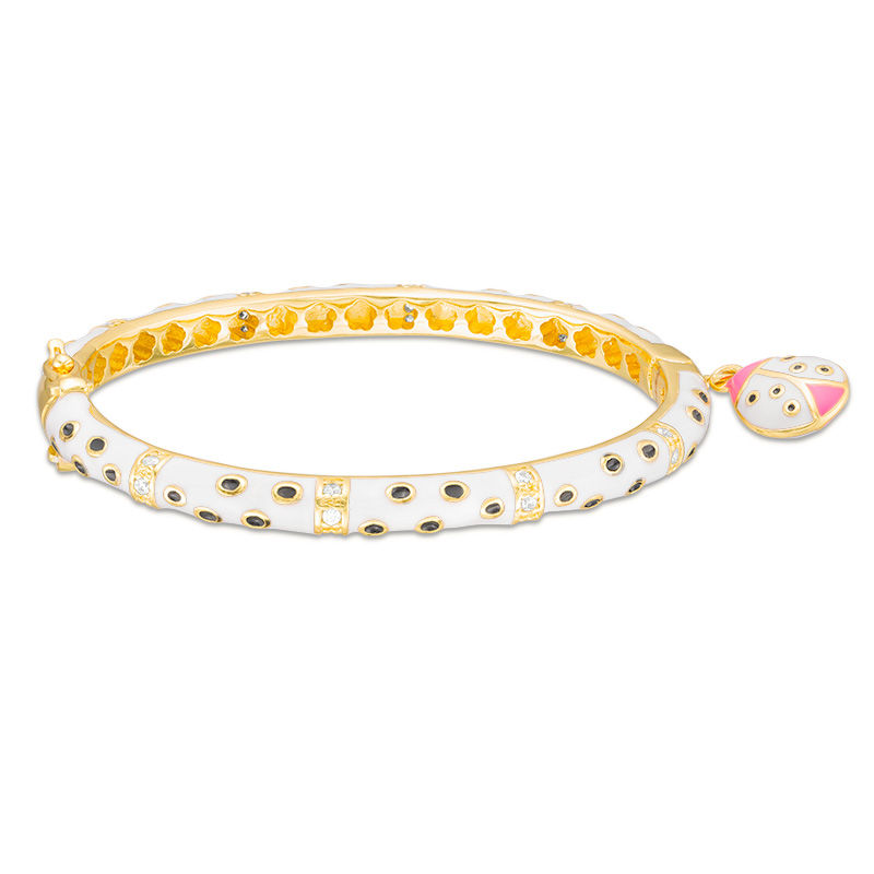 Child's Cubic Zirconia Enamel Ladybug Charm Bangle in Brass and 18K Gold Plate
