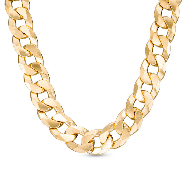 10.5mm Diamond-Cut Curb Chain Necklace in Brass with 14K Gold Plate - 24"
