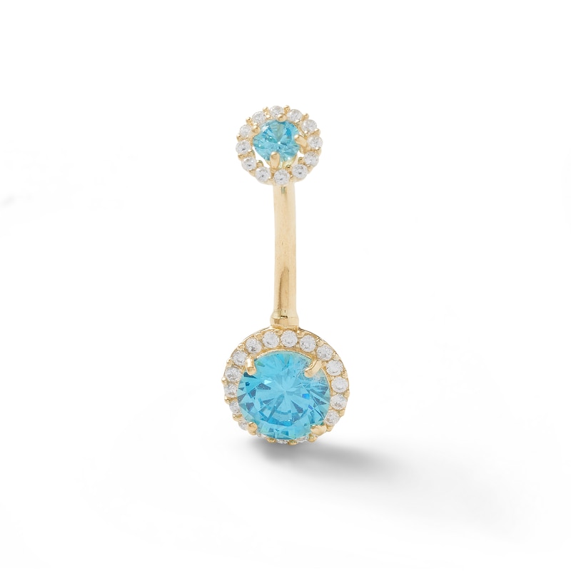 10K Solid Gold Blue and White CZ Frame Belly Button Ring - 14G 3/8"